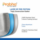 Elante Tri-Ply Kadhai With Glass Lid – 5.5L, 30cm