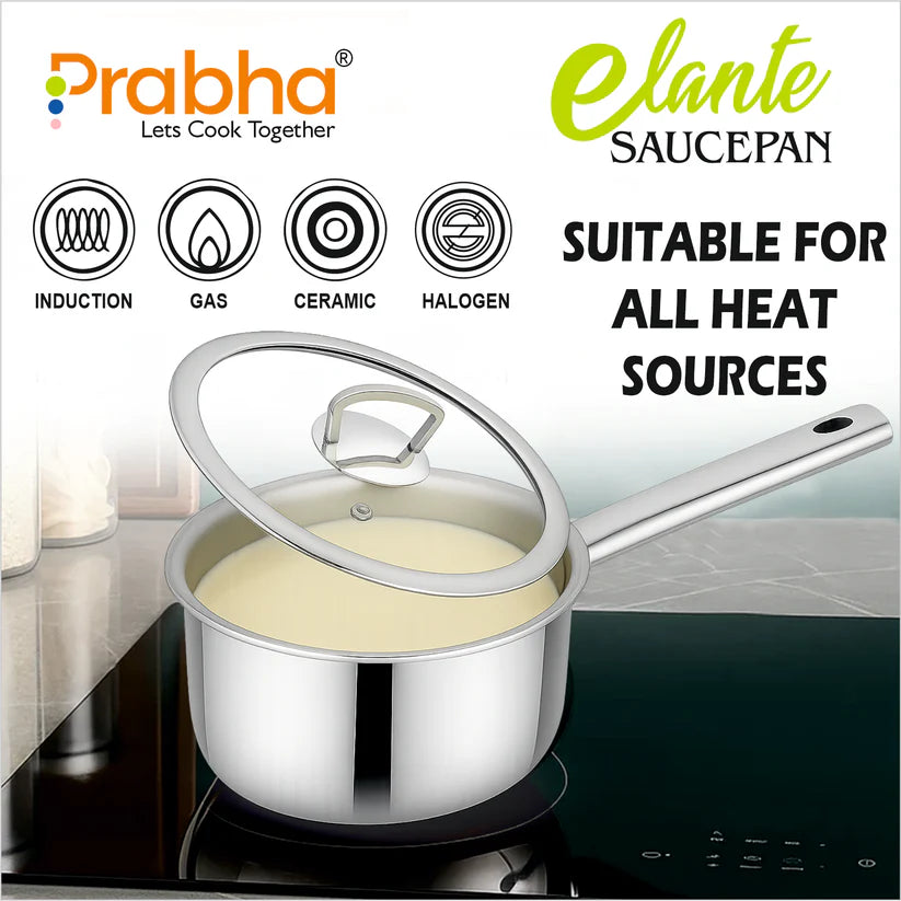 Elante Tri-Ply Saucepan With Glass Lid – 1.2L, 14cm