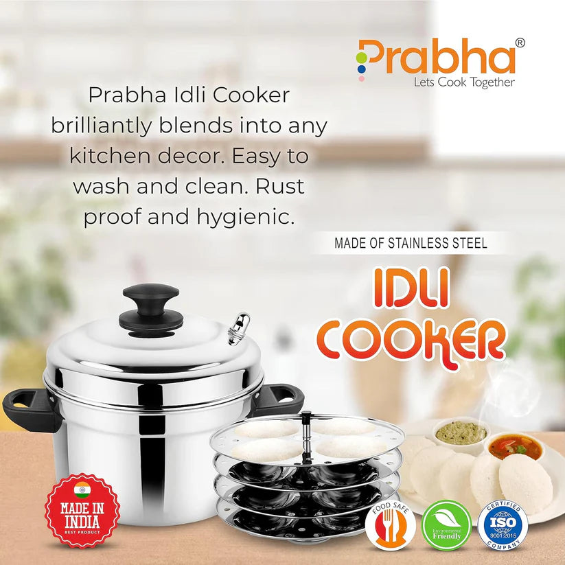 Stainless Steel Heavy Gauge Elegant Idli Cooker With Lid – 4 Plates