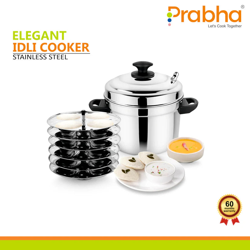 Stainless Steel Heavy Gauge Elegant Idli Cooker With Lid – 4 Plates