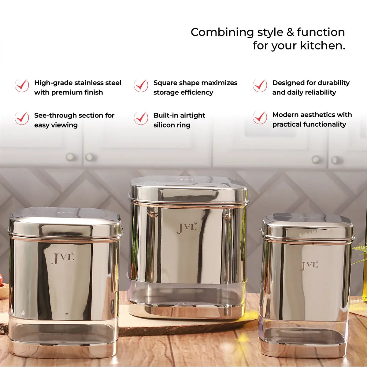 Classicware Stainless Steel Trandy Clear Canister with See-through Window (1 Pc) 2.5L