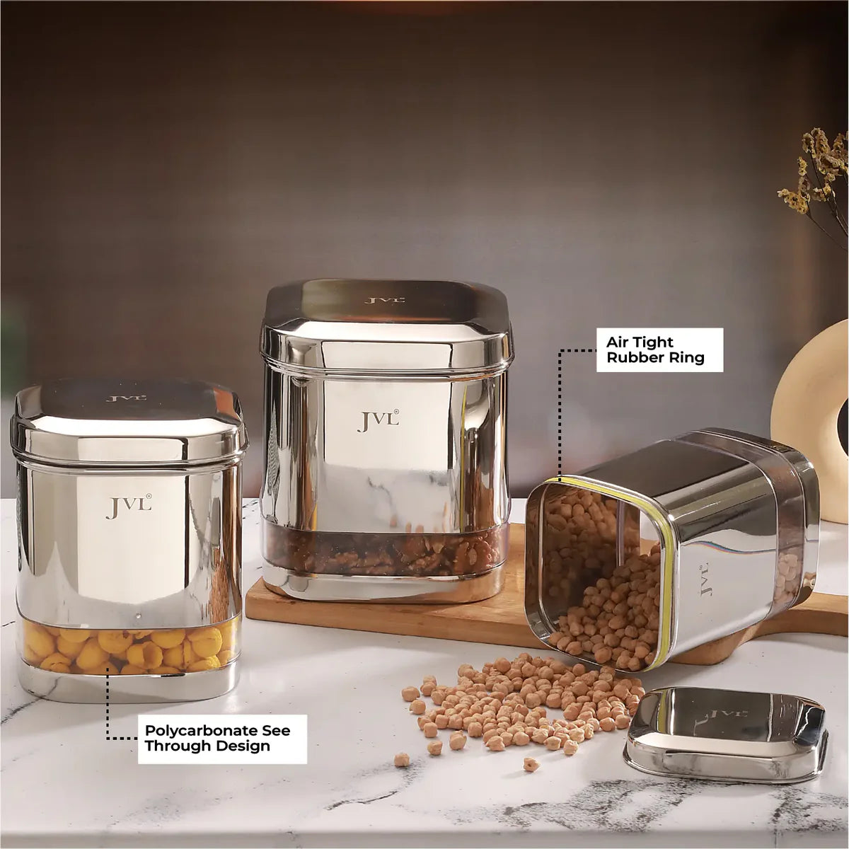 Classicware Stainless Steel Trandy Clear Canister with See-through Window (1 Pc) 2.5L