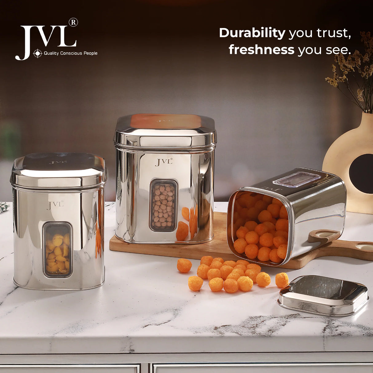 Flossy Window Canister - Airtight Dry Storage Container with Transparent Window - FW-1 ( 1.2 Litres)