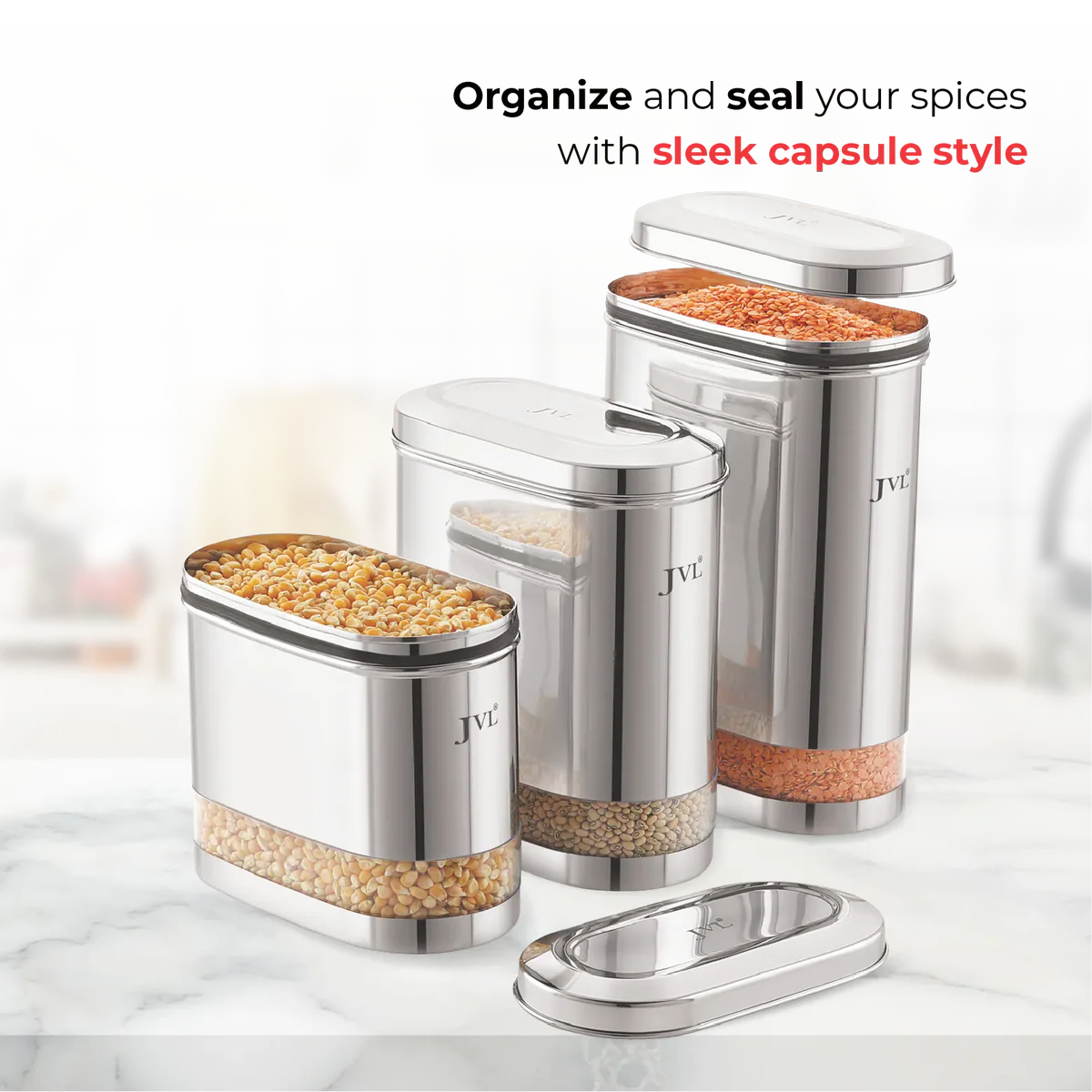 Stainless Steel Capsule Shape Galaxy Clear Canister with Airtight Lid, 2L