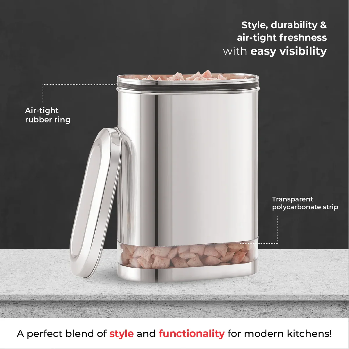 Stainless Steel Capsule Shape Galaxy Clear Canister with Airtight Lid, 2L