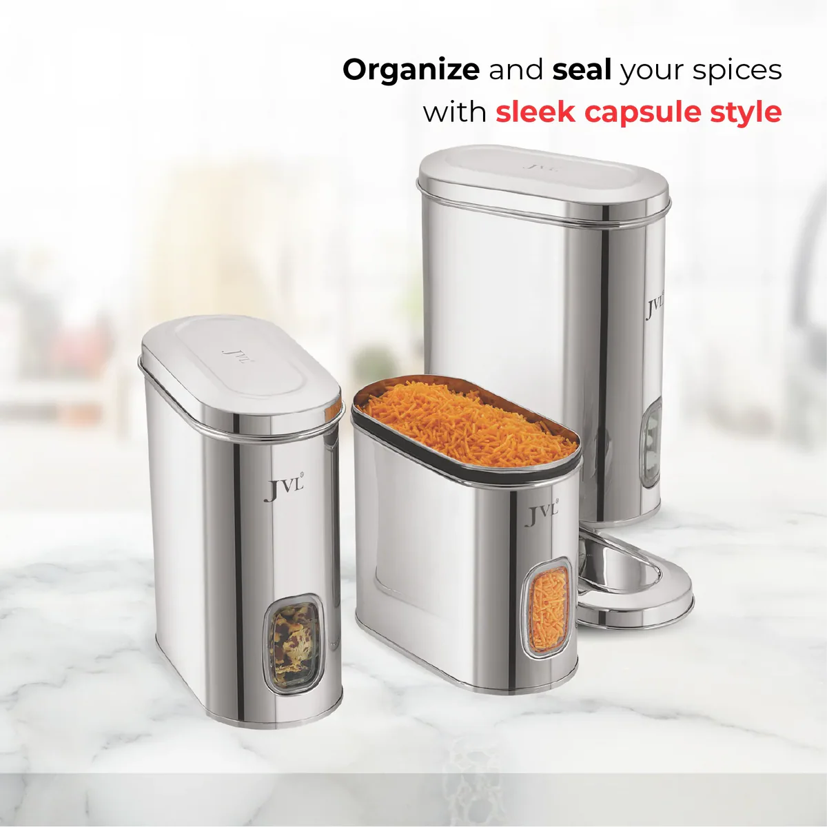 Stainless Steel Capsule Shape Galaxy Window Canister with Unbreakable Steel Lid, 1.2L