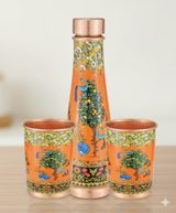 Saanjh - Utsav Orange Copper Bottle and Glass Set