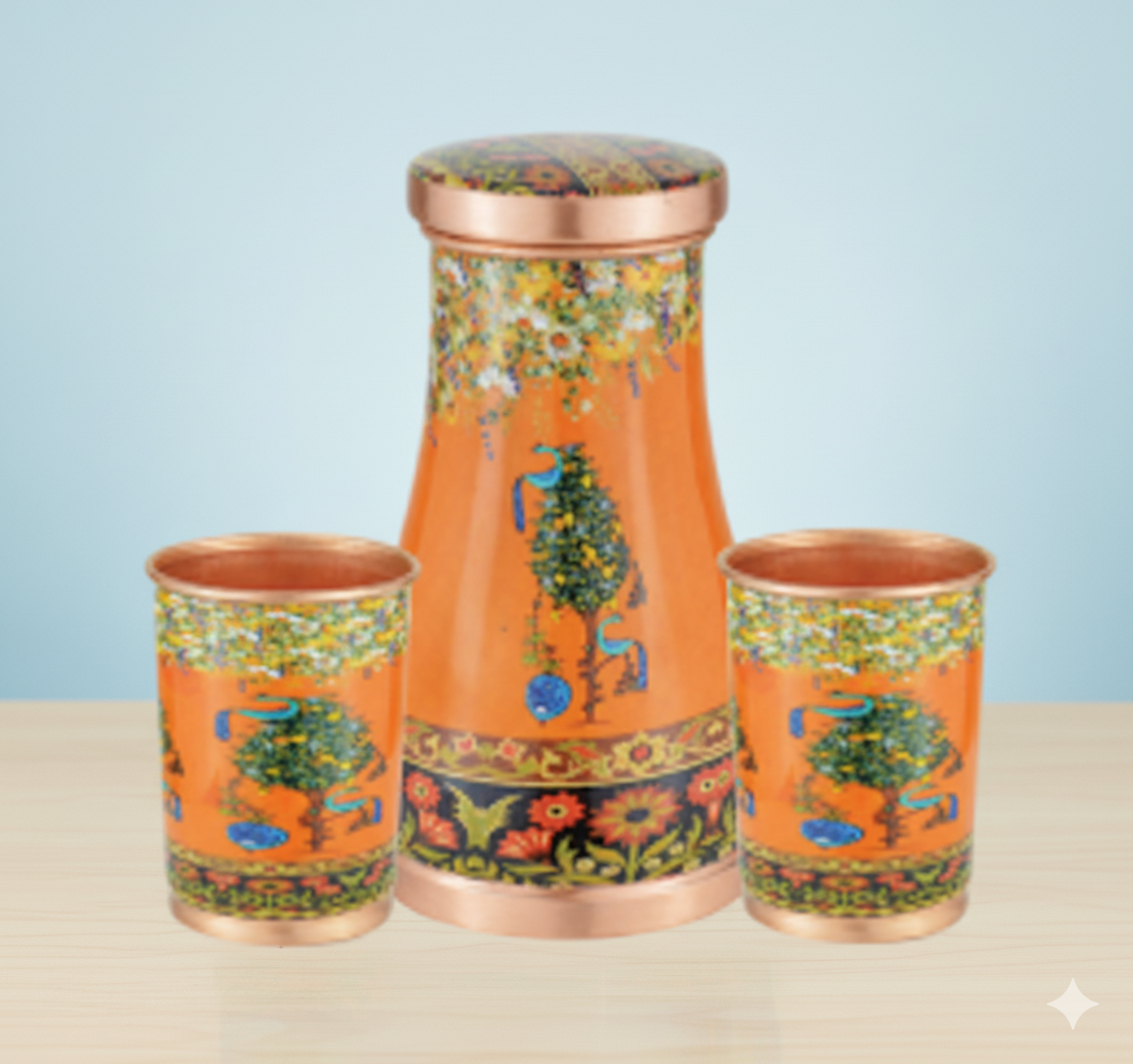 Saanjh - Carafe Orange Copper Serving Set
