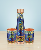 Saanjh - Utsav Blue Copper Bottle and Glass Set