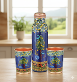 Saanjh - Regular Blue Copper Bottle and Glass Set
