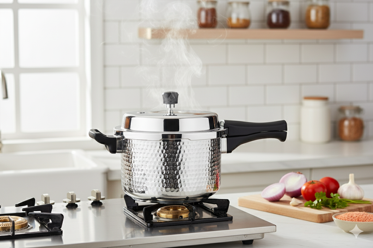 Vista Hammered Stainless Steel IB Outer Lid Pressure Cooker – 2L