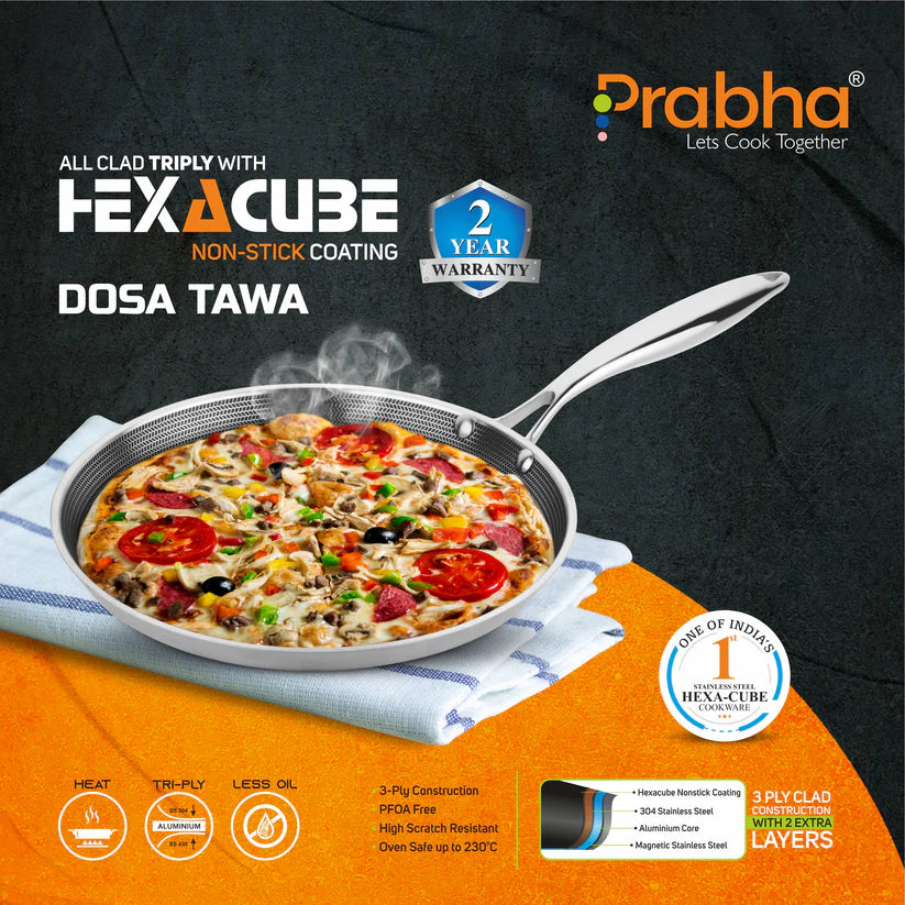 Tri-ply Hexa Cube Dosa Tawa – 28cm