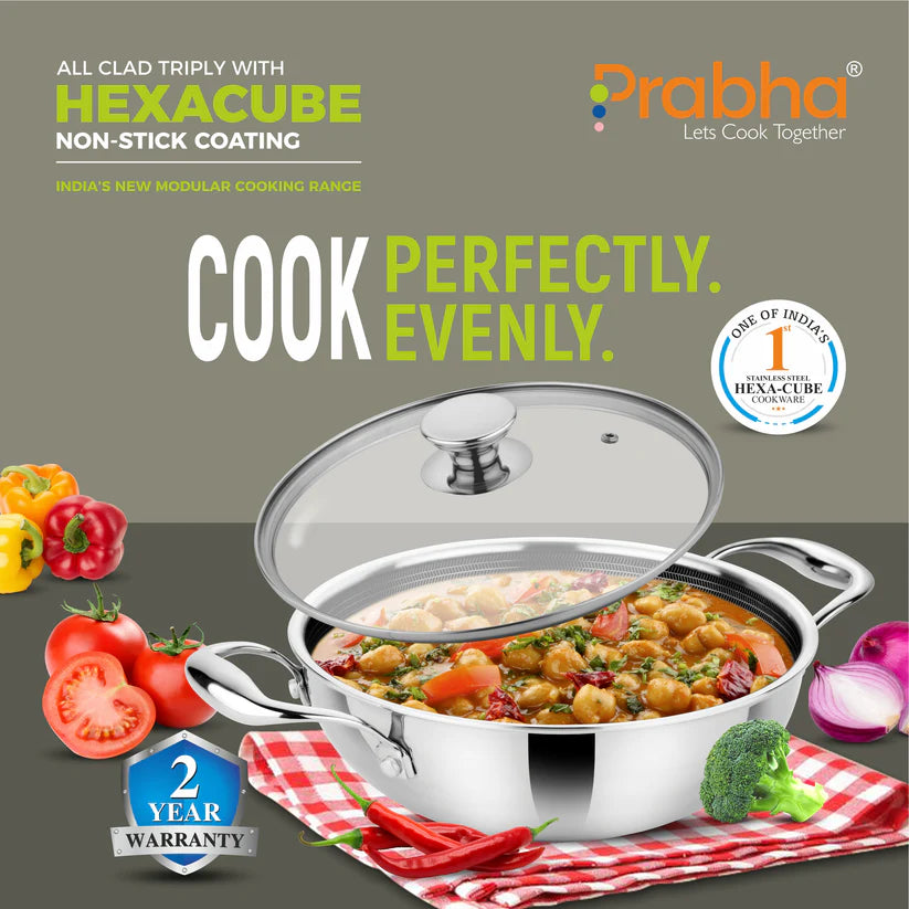 Tri-ply Hexa Cube Kadhai With Lid – 2.8L, 24cm