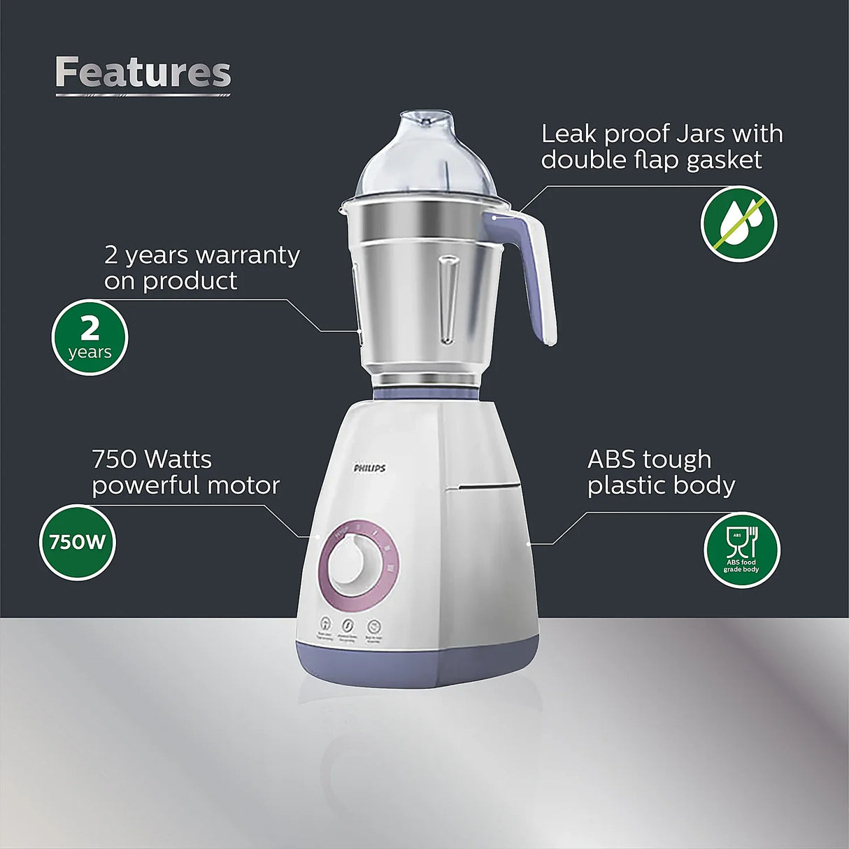 750W Mixer Grinder with 4 Jars & Leakproof Pulp Extractor | HL7701/01 - Powerful Juicing and Grinding for Hard Fruits