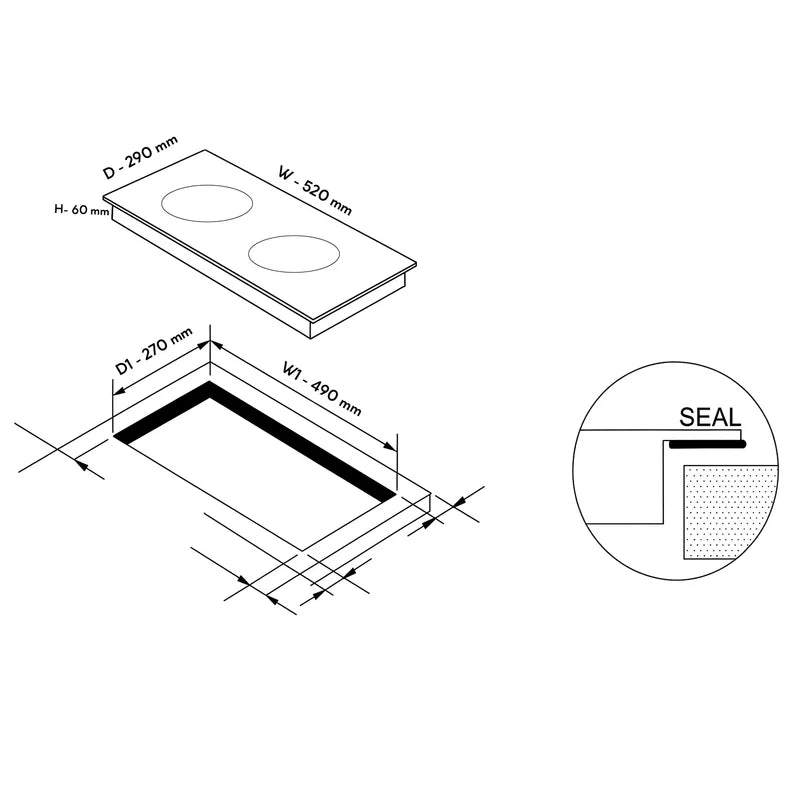 2 Zone Built-in Induction Hob with Touch Control, 9 Power Levels & Timer BH1017IC2Z
