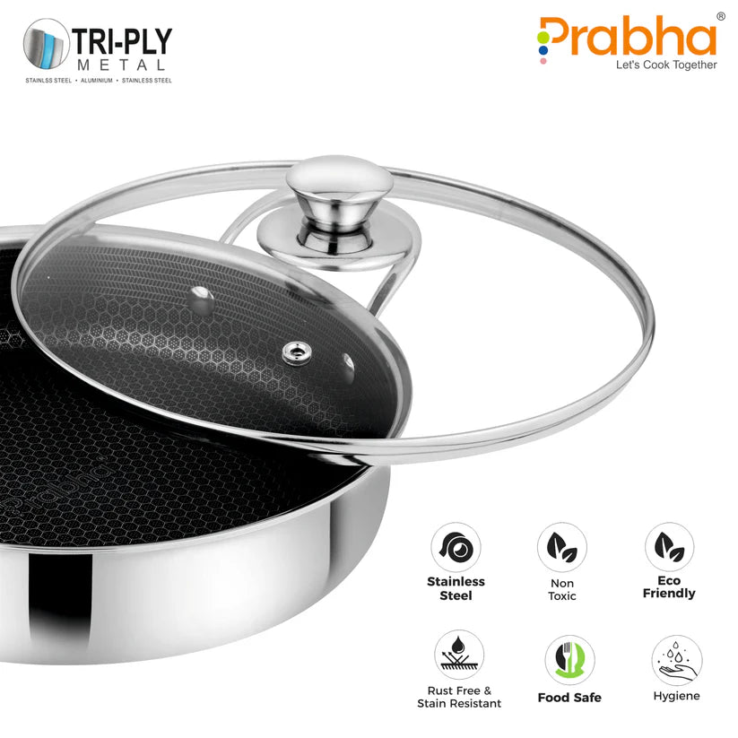 Prabha Tri-ply Hexa Cube Sauté Pan With Lid – 2L, 24cm