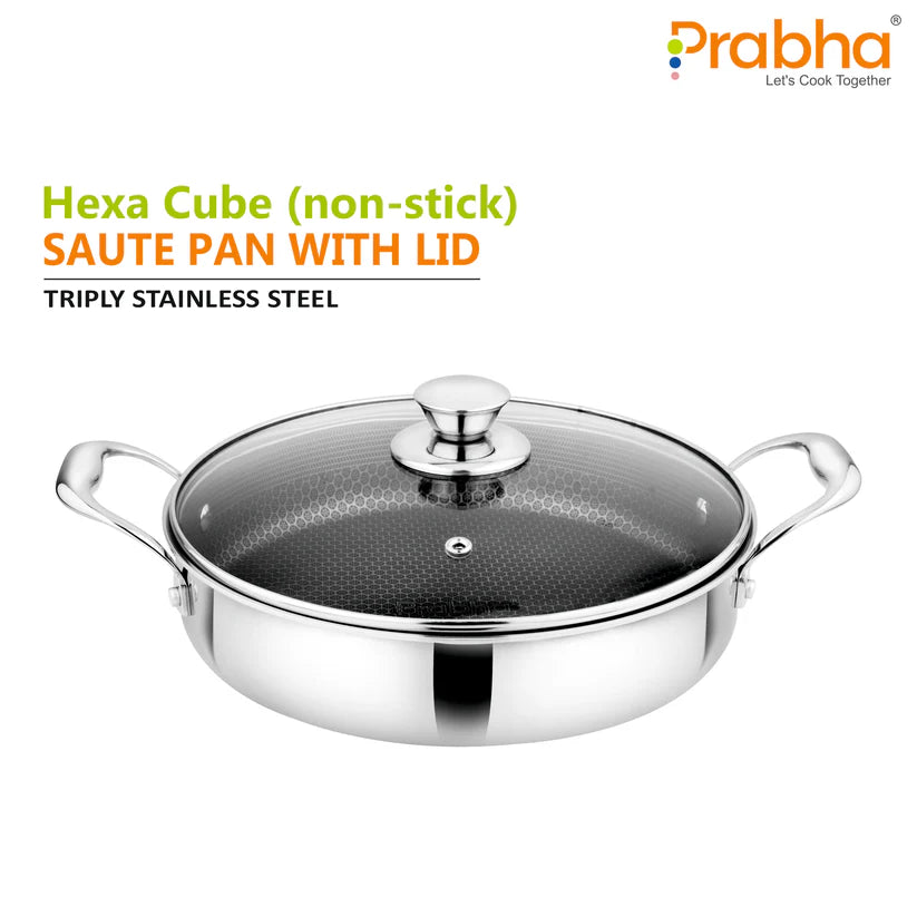 Prabha Tri-ply Hexa Cube Sauté Pan With Lid – 2L, 24cm