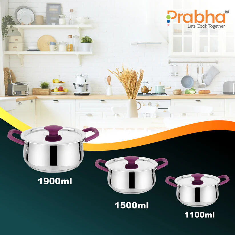 IB Apple Plus Handi With Steel Lid 3Pcs Set (1100ML + 1500ML + 1900ML)