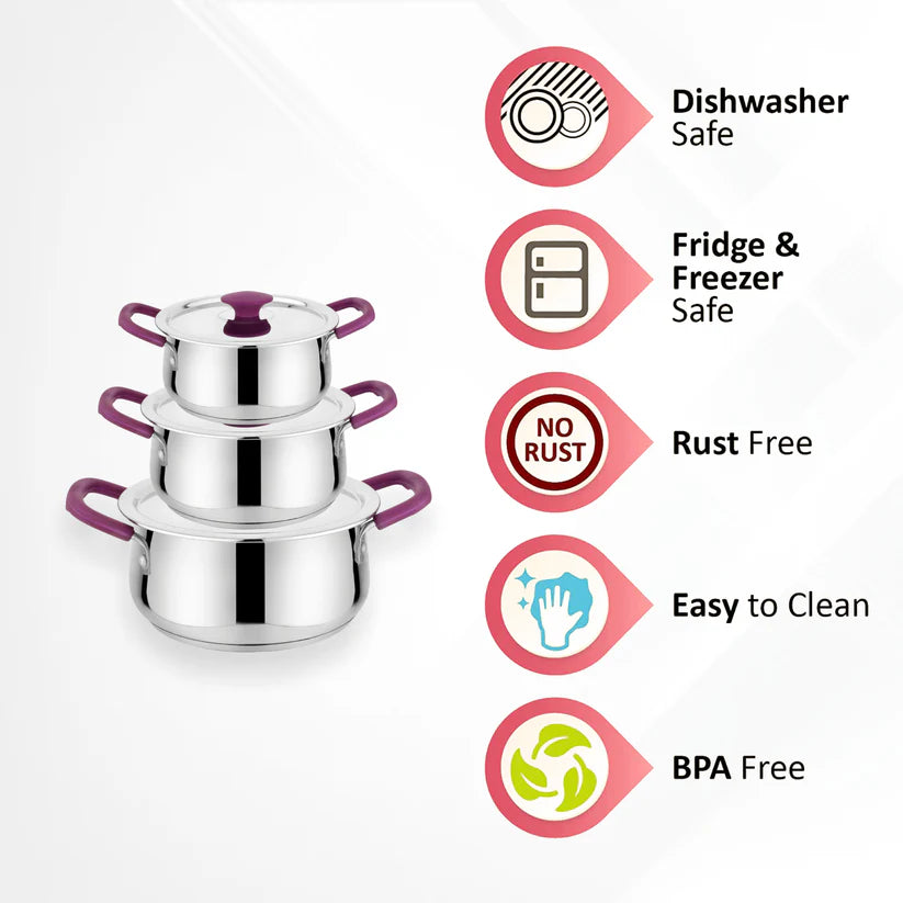 IB Apple Plus Handi With Steel Lid 3Pcs Set (1100ML + 1500ML + 1900ML)