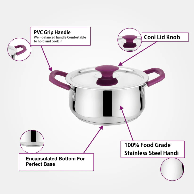 IB Apple Plus Handi With Steel Lid 3Pcs Set (1100ML + 1500ML + 1900ML)