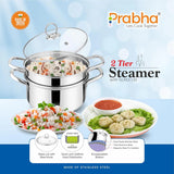 Prabha Stainless Steel Induction Base Steamer With Transparent Glass Lid – 2 Tier