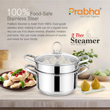 Prabha Stainless Steel Induction Base Steamer With Transparent Glass Lid – 2 Tier