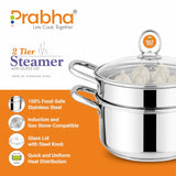Prabha Stainless Steel Induction Base Steamer With Transparent Glass Lid – 2 Tier