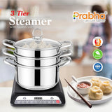 Prabha Stainless Steel Induction Base Steamer With Transparent Glass Lid – 3 Tier