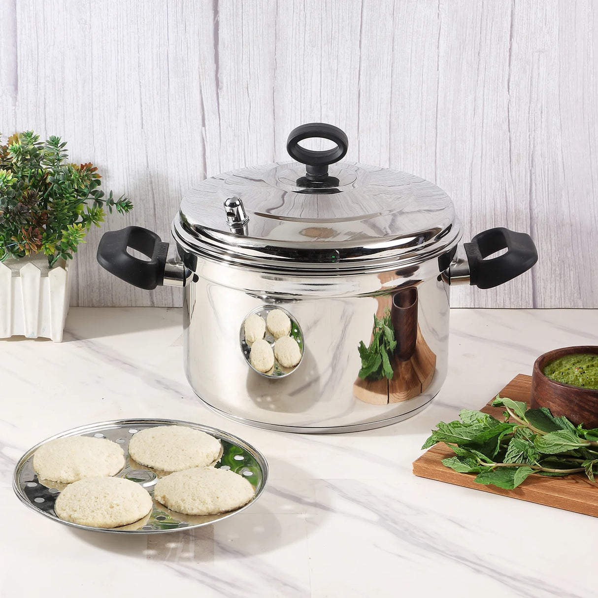 Classic Stainless Steel Idli Maker Cooker – 6 Deep Plates