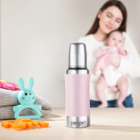 Pexpo Jack & Jill Stainless Steel Feeding Baby Bottle 250 ML Silver Blue