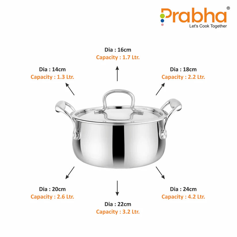 Prima Triply Kalash Casserole With Lid – 4.2L, 24cm