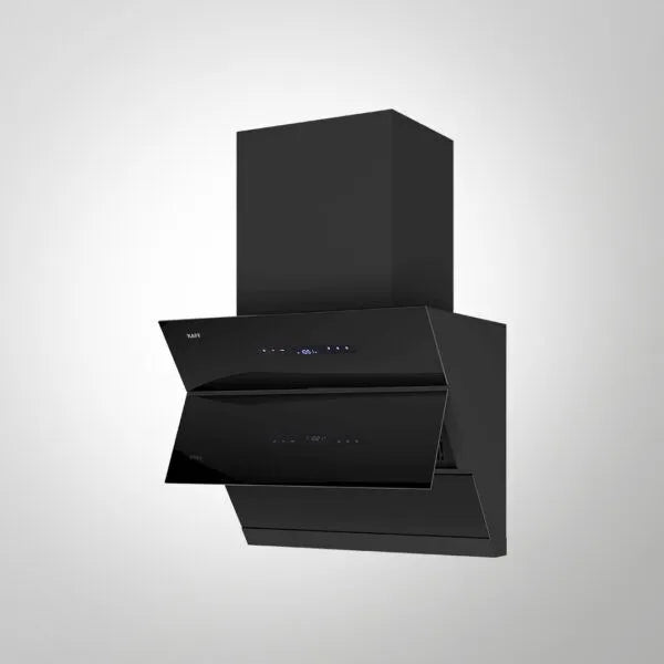 LYNN 75 DC Wall Mounted Chimney – Filterless Auto Clean, 1600 m³/h Airflow, Black Glass Finish