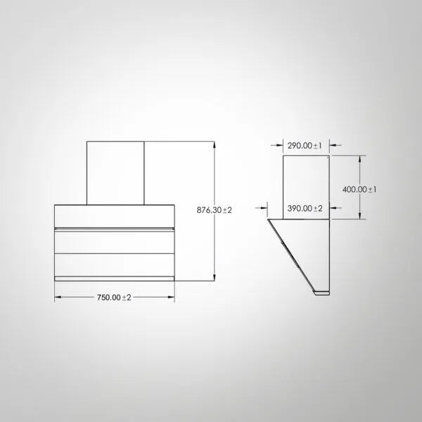 LYNN 75 DC Wall Mounted Chimney – Filterless Auto Clean, 1600 m³/h Airflow, Black Glass Finish