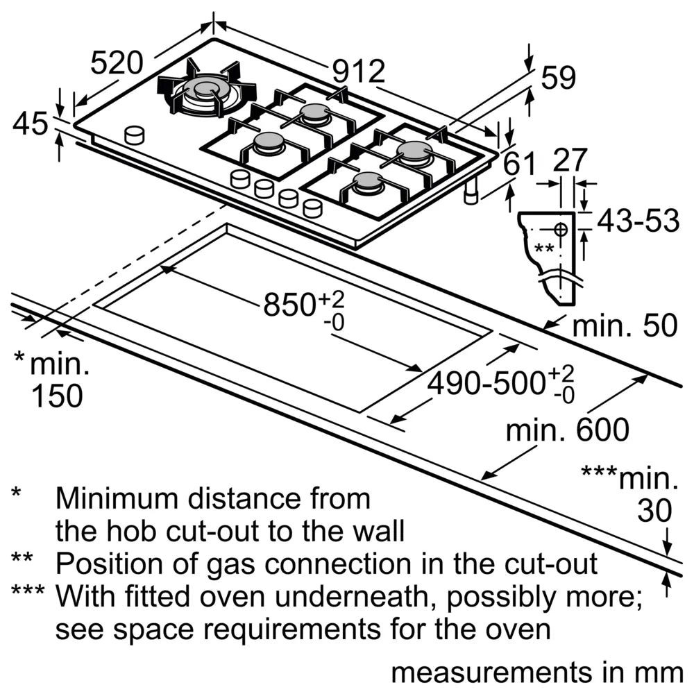 iQ700 Gas hob 90 cm Ceramic, Black ER9A6SD70I