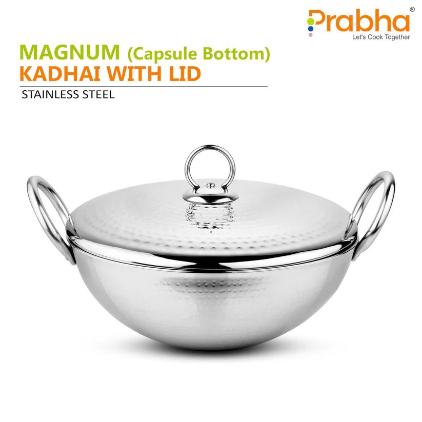 Magnum Capsule Bottom Hammered Kadhai With Lid – 2.4L, 24cm