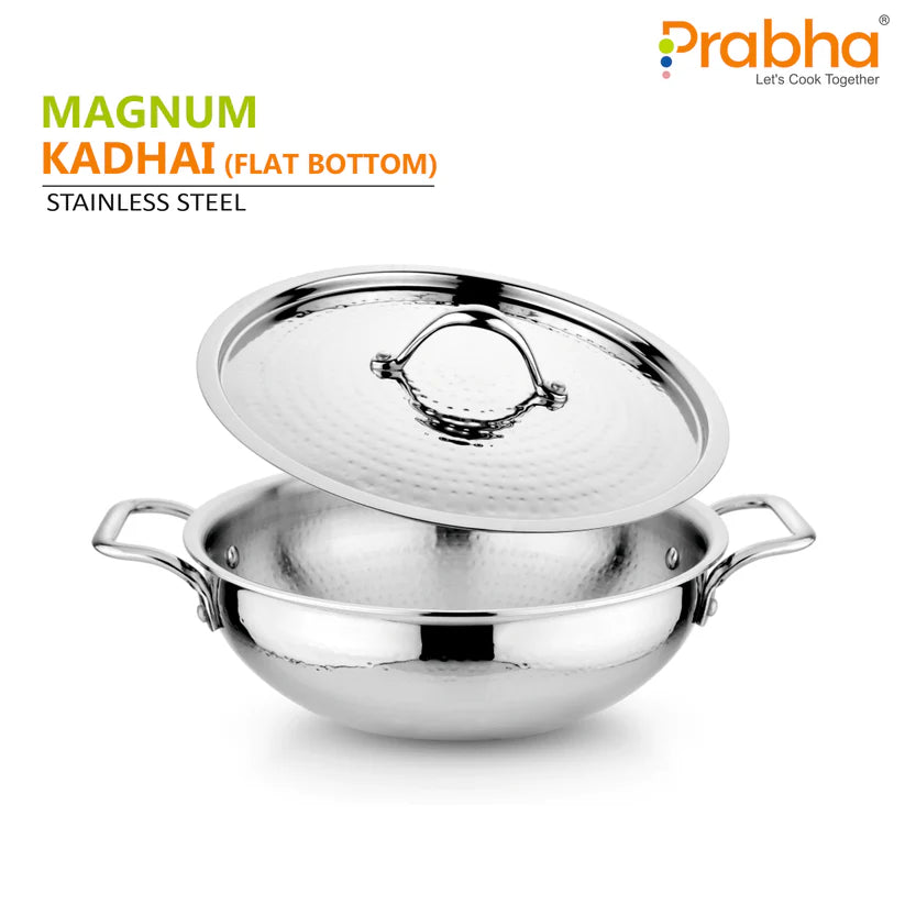 Magnum Flat Bottom Hammered Kadhai With Lid – 2.9L, 24cm