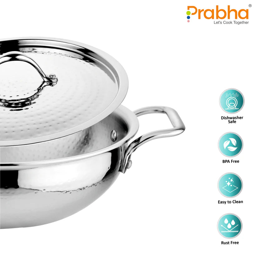 Magnum Flat Bottom Hammered Kadhai With Lid – 2.9L, 24cm