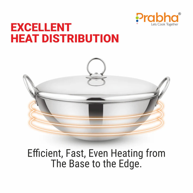 Prima Triply Capsule Bottom Kadhai With Lid – 2.4L, 24cm