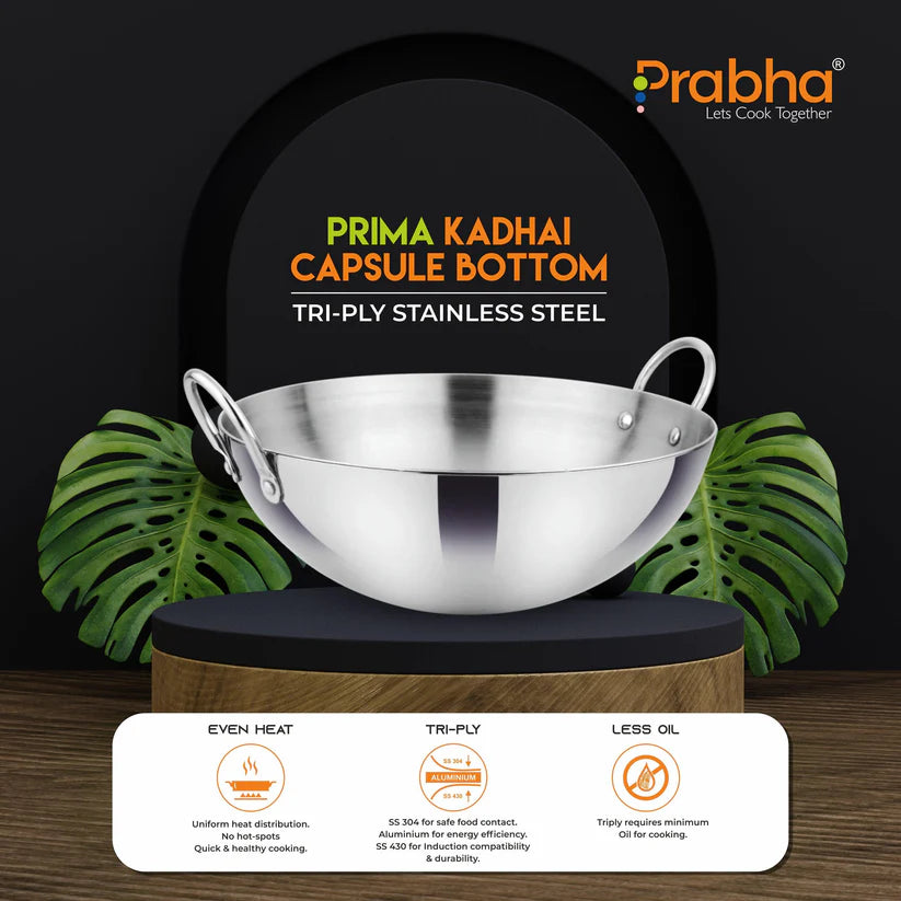 Prima Triply Capsule Bottom Kadhai Without Lid – 5.8L, 32cm