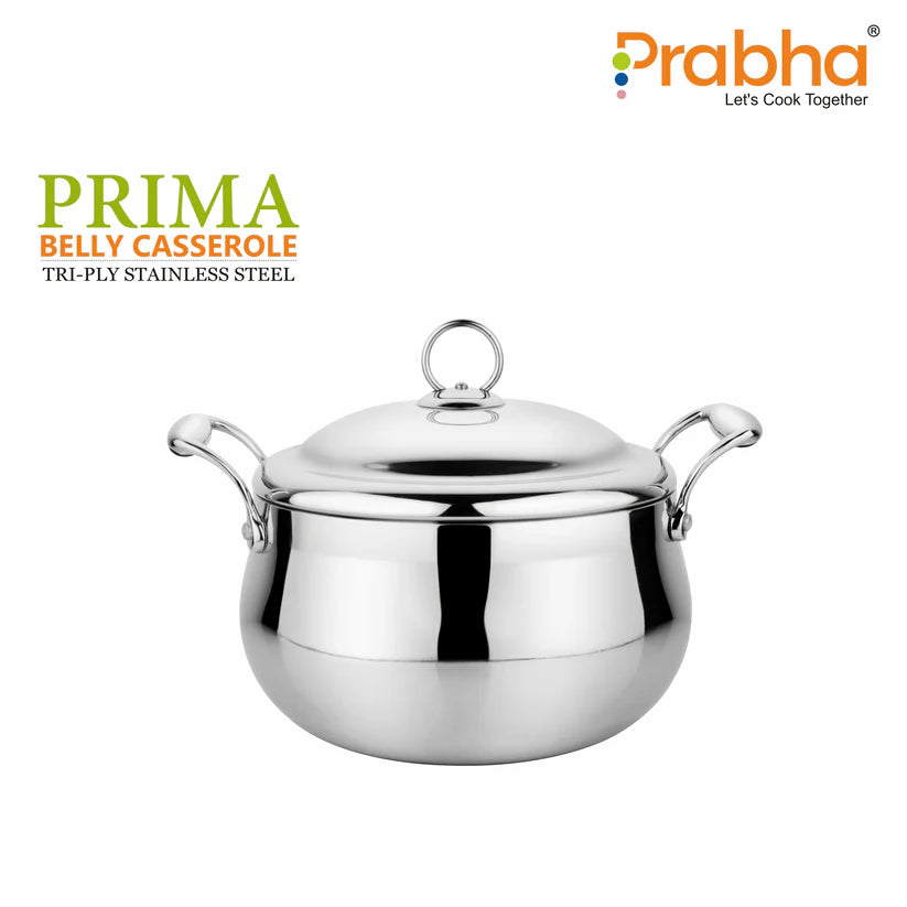 Prima Triply Belly Casserole With Lid – 4.8L, 22cm