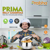 Prima Triply Belly Casserole With Lid – 4.8L, 22cm