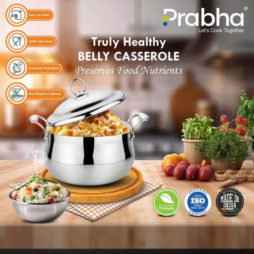 Prima Triply Belly Casserole With Lid – 4.8L, 22cm