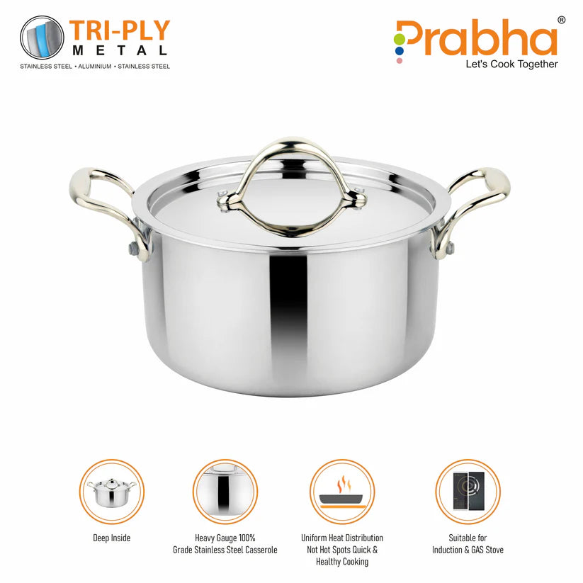 Prima Triply Casserole With Lid – 5.6L, 24cm