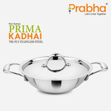 Prima Triply Kadhai Flat Bottom With Lid – 1.4L, 18cm