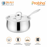 Prima Triply Kalash Saucepan With Lid – 1.7L, 16cm