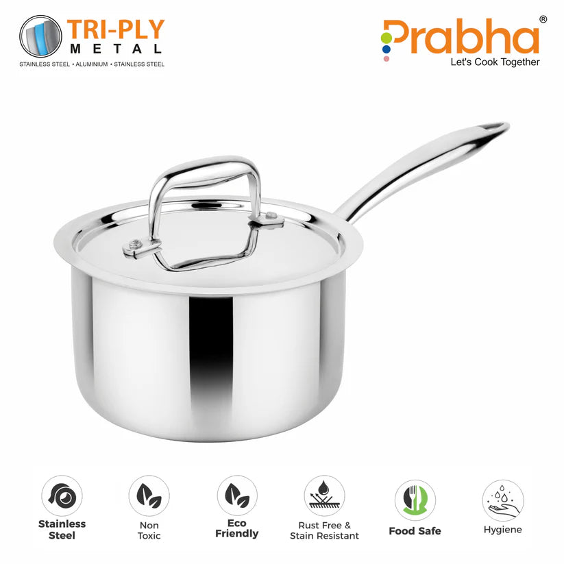 Prima Triply Saucepan With Lid – 2L, 18cm