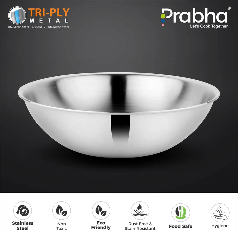 Prima Triply Tasla Flat Base Without Lid – 2.2L, 22cm