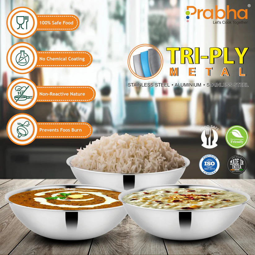 Prima Triply Tasla Flat Base Without Lid – 2.2L, 22cm