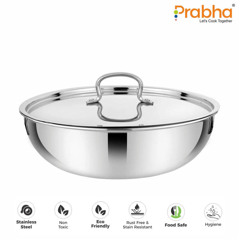 Prima Triply Tasla Flat Base With Lid – 0.9L, 16cm