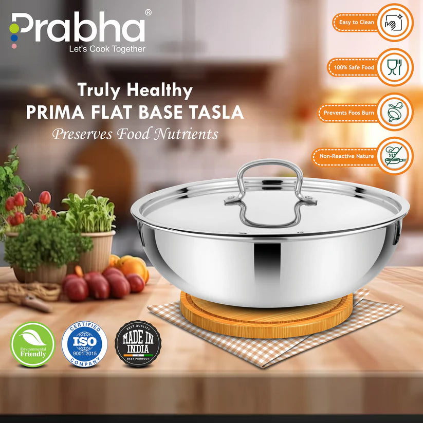 Prima Triply Tasla Flat Base With Lid – 0.9L, 16cm